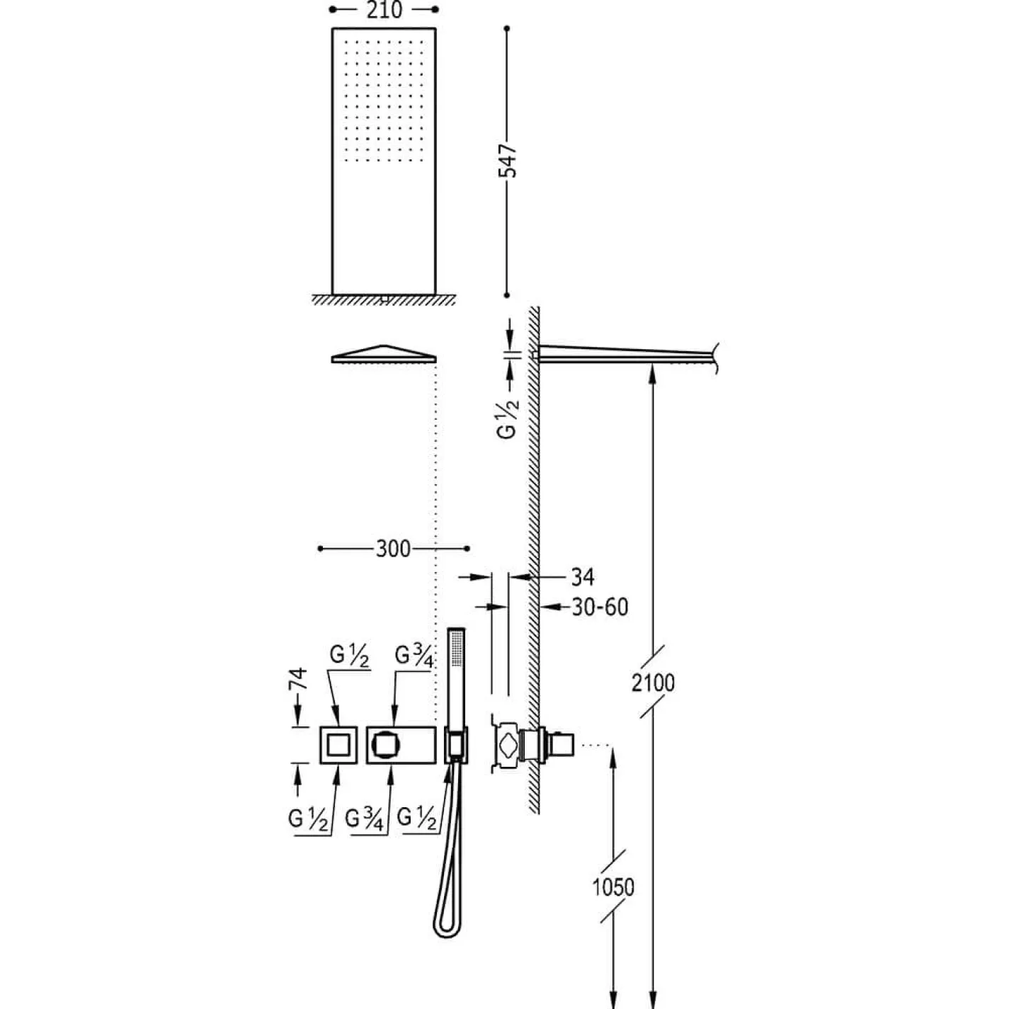 Душевой набор с термостатом Tres Block system ВЧ (20725202) - Фото 2